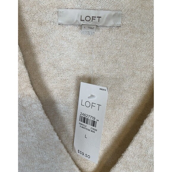 Loft Luxe Knit Ivory V Neck Long Sleeve Wool Blend Tunic Sweater Women’s Large - Picture 2 of 7